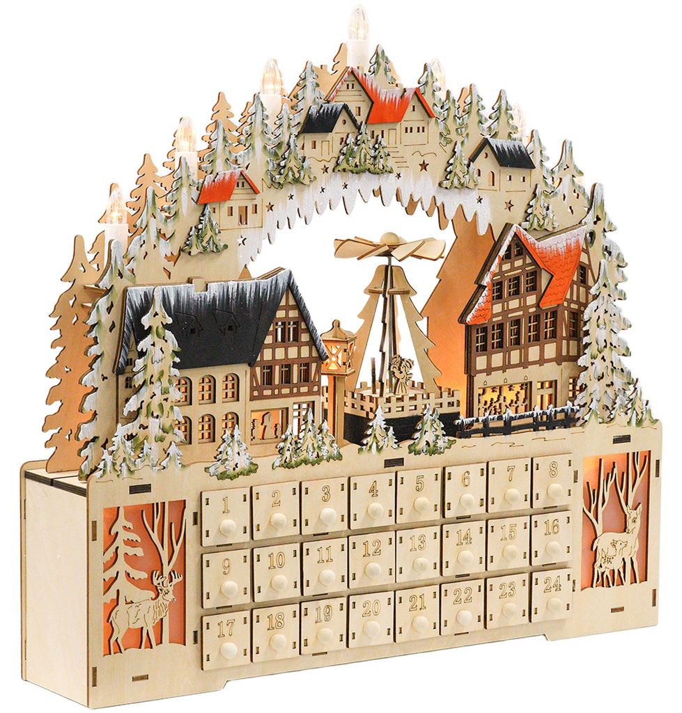 Adventskalender, Weihnachtsdorf, 18 LEDs, 24 Schubladen, Produktbild 