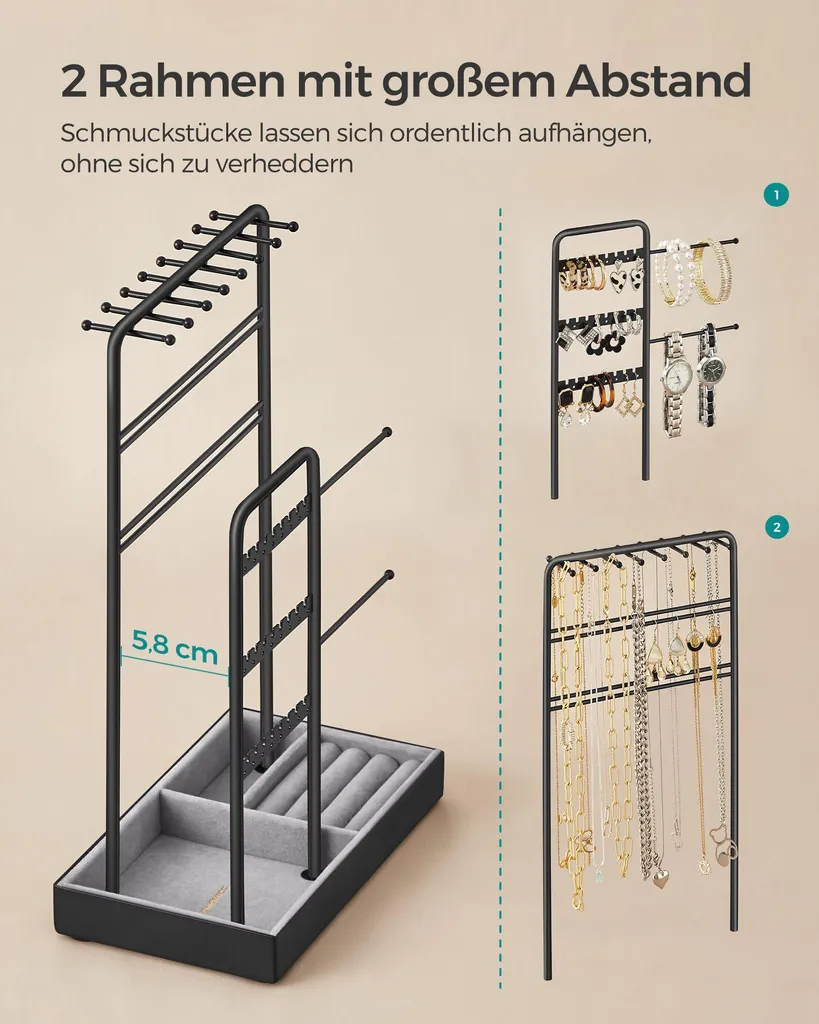 Porte-bijoux métal noir anti-nœuds, solution de rangement verticale
