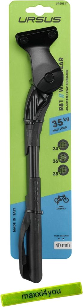 Fahrrad Hinterbauständer Wave mit 40mm Platte - schwarz inkl. maxxi4you Reflexband