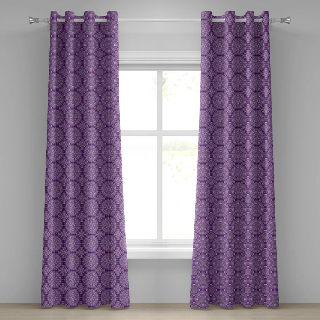 ABAKUHAUS Tenda con occhielli Mandala viola, stile classico vittoriano con motivi floreali vorticosi ed effetto etnico, tende decorative a 2 pannelli, 280 cm x 175 cm, bianco viola