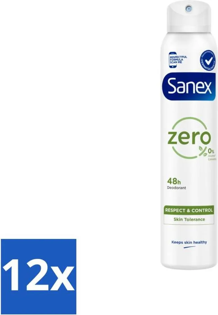 Sanex Zero% Deodorante Spray 200ml x12 - Protezione Naturale 24h