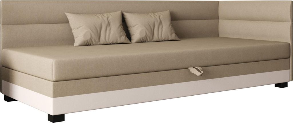 AURA SOFA Boxspringbett TORIN PLUS 120x195 Komplett-Set mit Bonell Matratze, Polsterbett mit Bettkästen - Hellbeige/Bronze, SAWANA 01/24