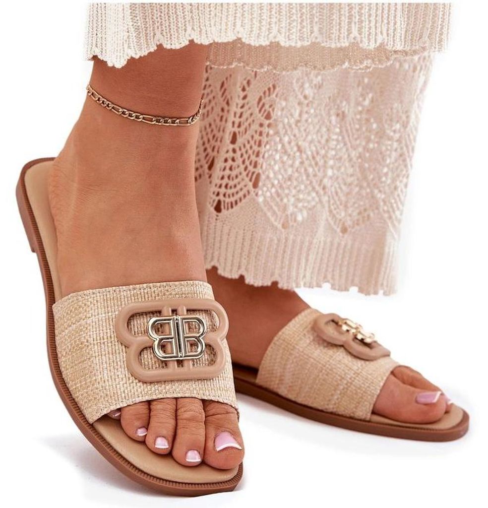 Flache Damen-Sandalen Mit Dekorativem Detail Beige Nenitta 36