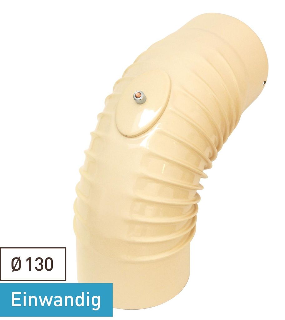 Raik Rauchrohrbogen / Ofenrohrbogen Emaille 130mm - 90° Bogen gerippt Elfenbein mit Reinigungsöffnung