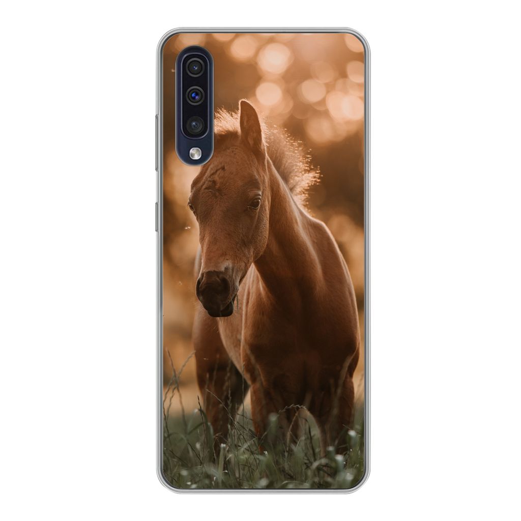 MuchoWow Handyhülle Schutzhülle Hülle für Samsung Galaxy A30s Pferd - Licht - Landschaft Silikon Softcase Handy Hülle - Karteninhaber