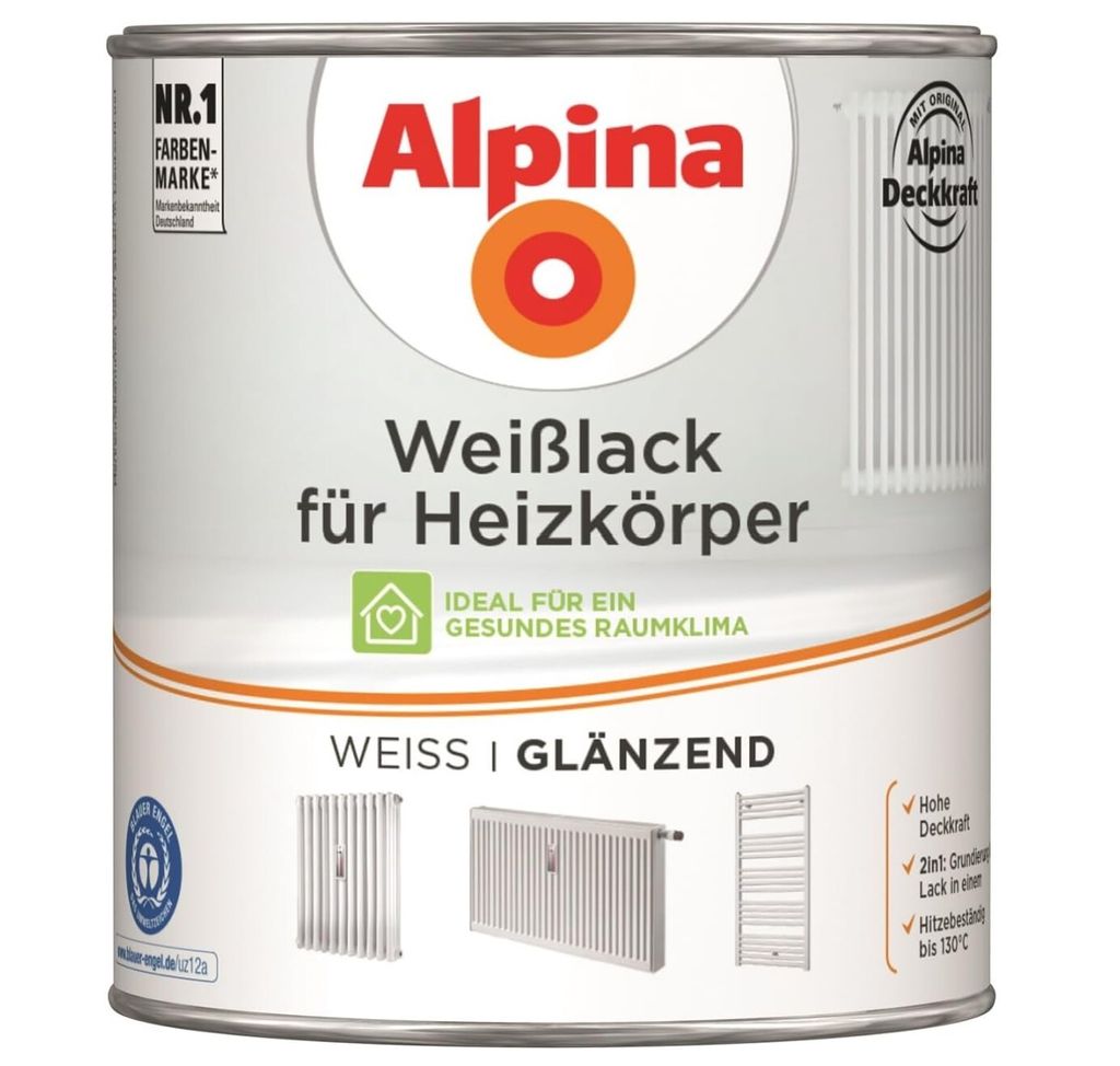 Alpina Weißlack für Heizkörper glänzend weiß 750 ml Produktbild 