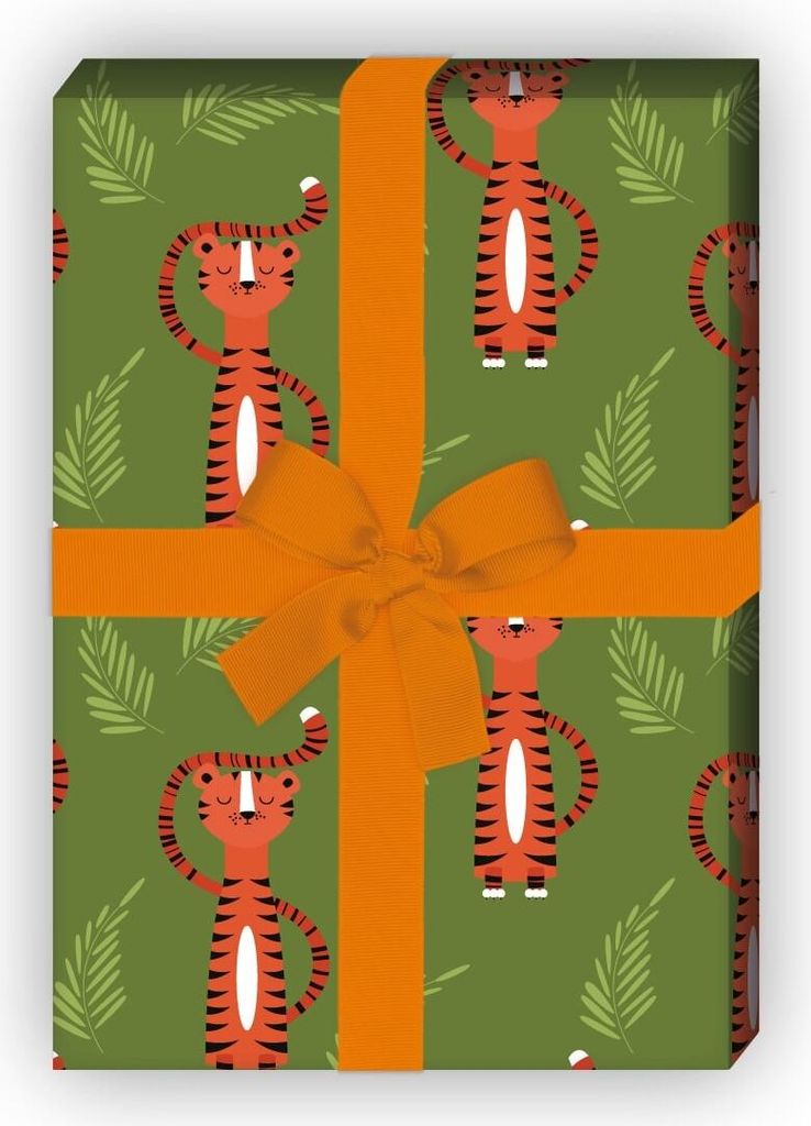 Cooles Tiger Geschenkpapier nicht nur für Kinder, grün - G8114, 32 x 48cm