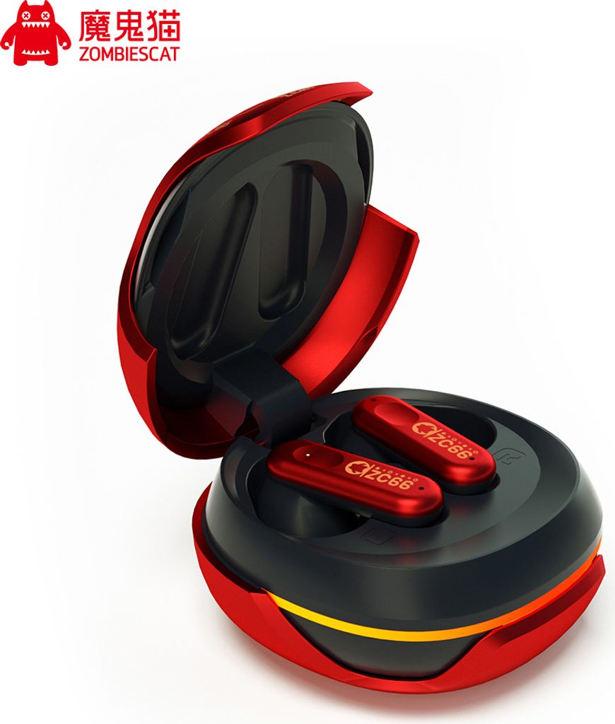 ZOMBIESCAT B5 Wireless Earbuds BT5.4 Kopfhörer, Geräuschreduzierungsdesign, geringe Latenz, coole Lichteffekte, Rot