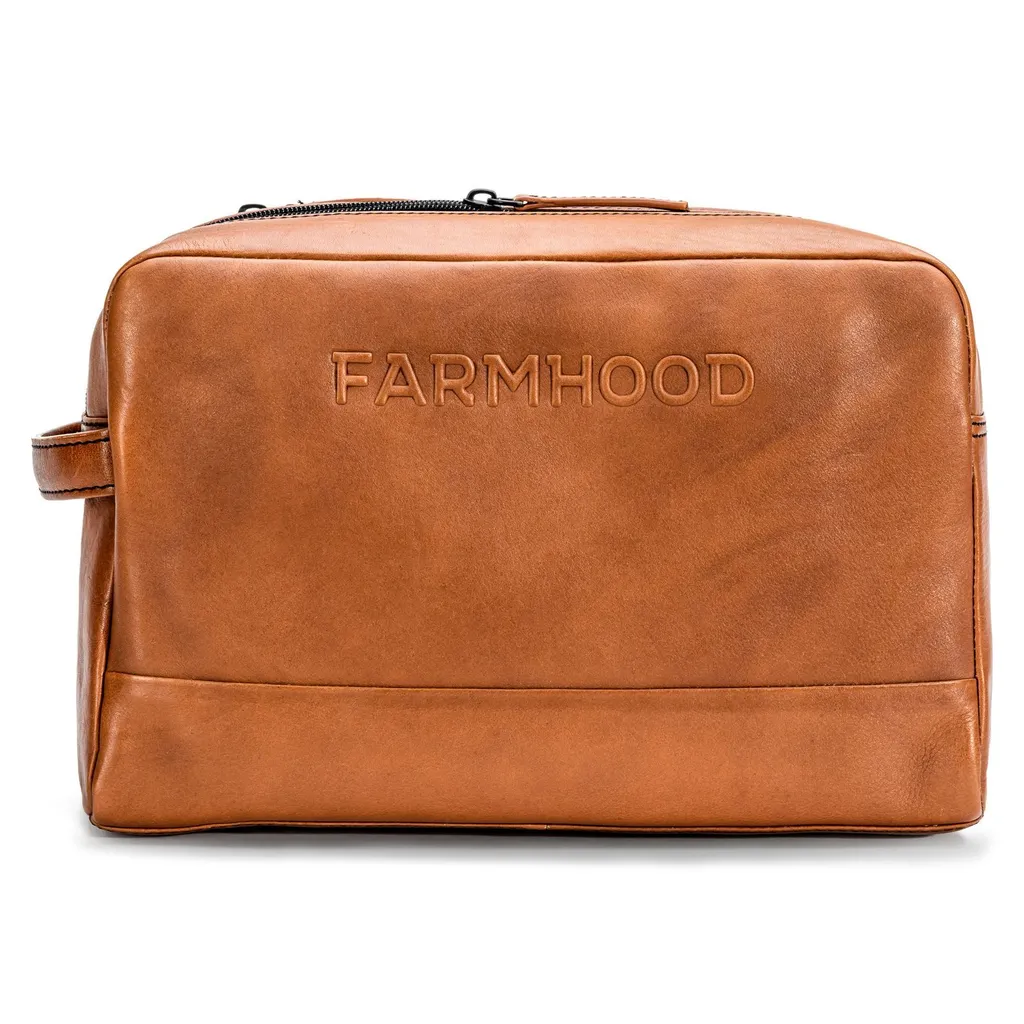 Farmhood Pelle borsa da toilette Memphis Toiletry Bag Cognac terracotta