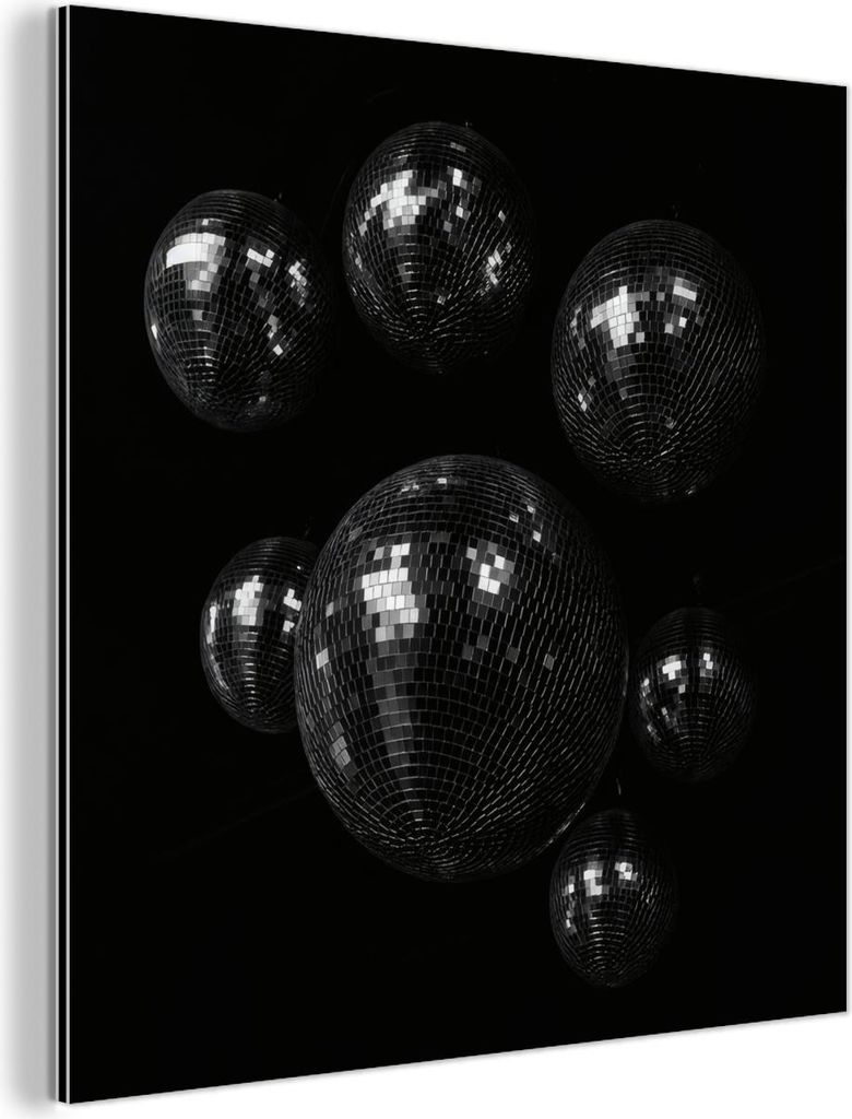 MuchoWow Wanddekoration Metall Metallbild Wandkunst 20x20 cm Disco-Kugeln - Minimalistisch - Schwarz MuchoWow Aluminium Gemälde - Alu Dibond Bilder