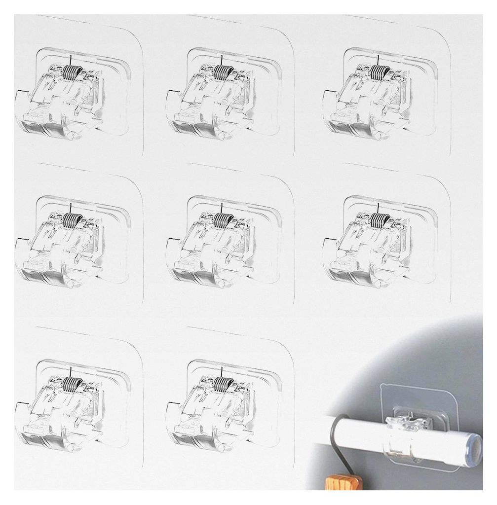 8 Stück Selbstklebende Gardinenstangenhalter - Transparente Klemmhalterung für Vorhangstangen bis 2,2 cm - Ohne Bohren für Badezimmer, Wohnzimme...