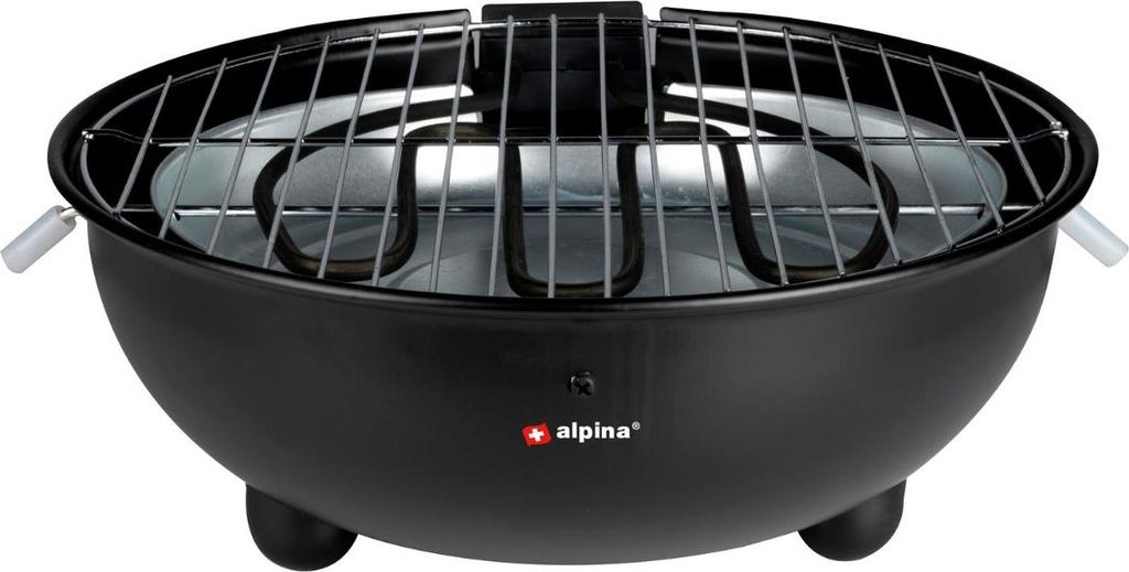 alpina Elektrischer Tischgrill BBQ - Elektrogrill - Grill im Innenbereich - 1250W - Ø 30 cm - Schwarz