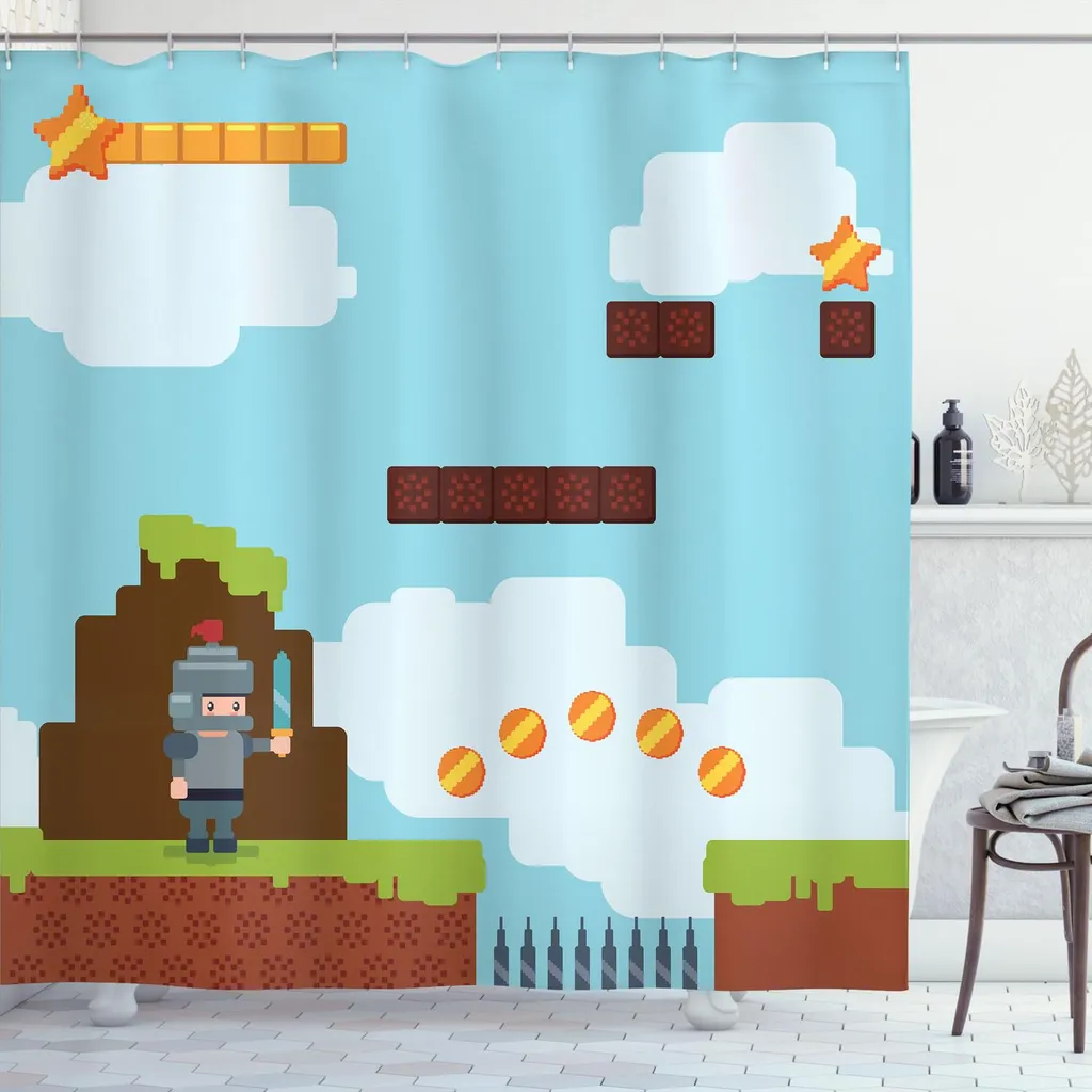 Tenda Doccia Videogiochi 90s ABAKUHAUS 175x200cm - Arredo Bagno Retro