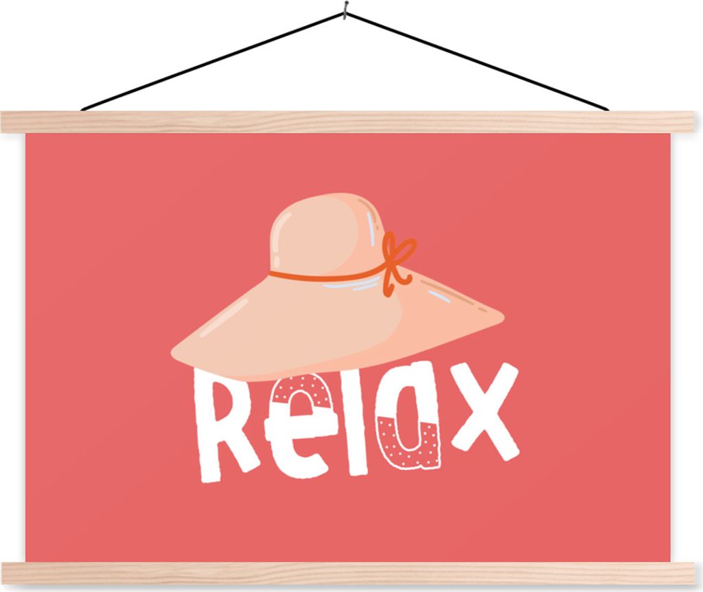 MuchoWow Textilposter Hut - Weiß - Sommer 150x100 cm mit holzfarbenen Rahmen - Posters