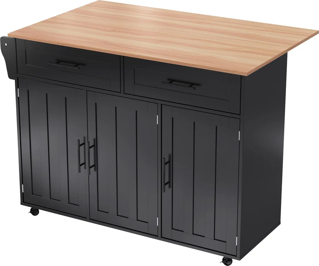 Desserte Cuisine Noire 129cm : Gagnez de la Place avec le Plan Pliable