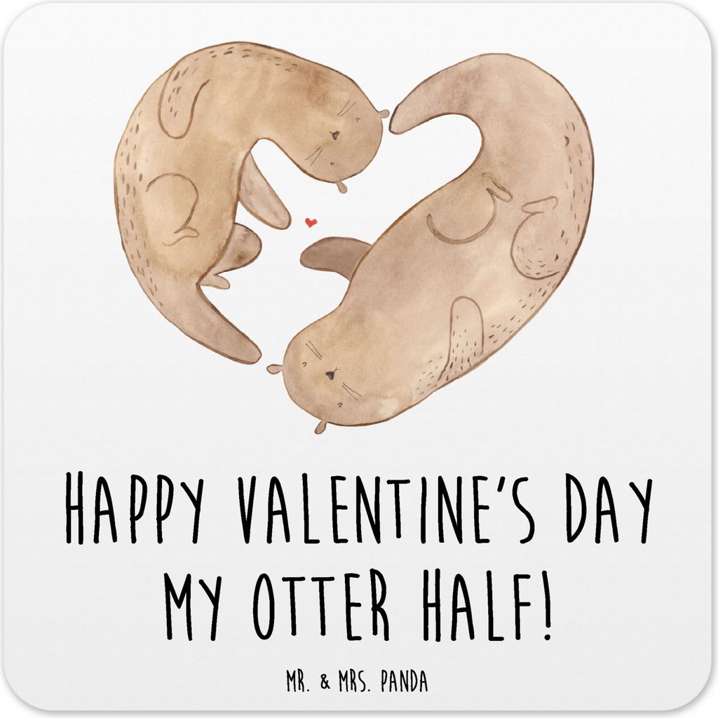 Mr. & Mrs. Panda Untersetzer Set Otter Valentine 10er Set - Weiß - Geschenk, für Gläser, Freundin, Hochzeitstag, Glas-Untersetzer, Freund, Männ...