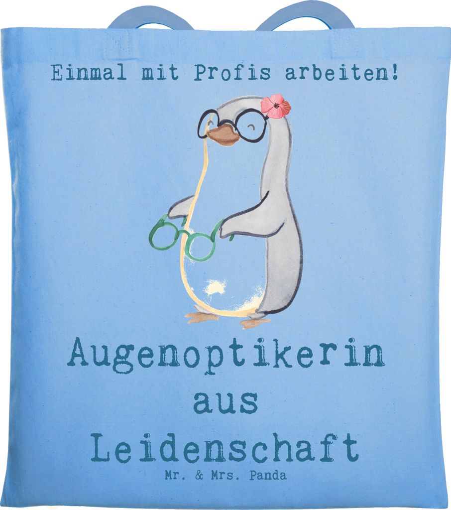 Mr. & Mrs. Panda Tote Bag Augenoptikerin Leidenschaft - Sky Blue - Geschenk, Spruch, Tasche, Eröffnung, Schultasche, Brillengeschäft, Witzig, Sho...