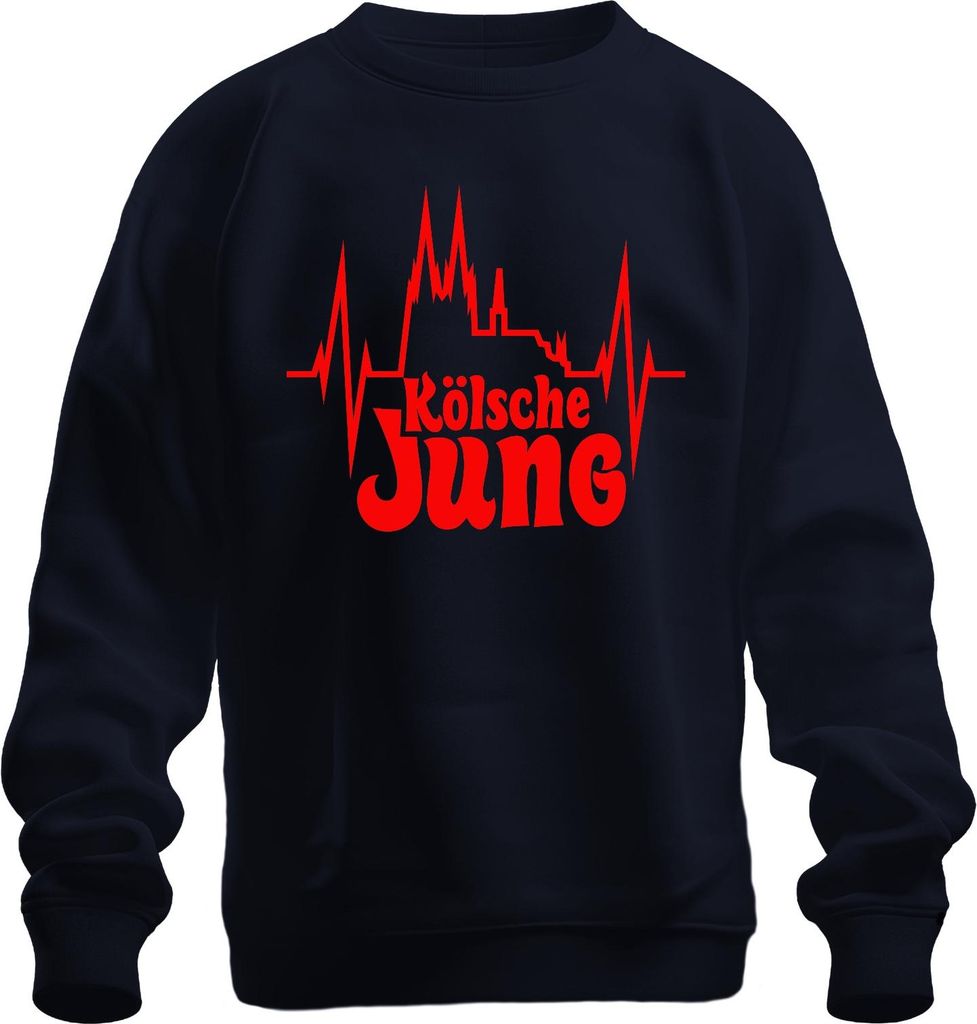 Kölsche Jung Köln Skyline Dom Herzschlag Karneval Heimat Fasching Uni Sweatshirt Pullover, Navy, XXL