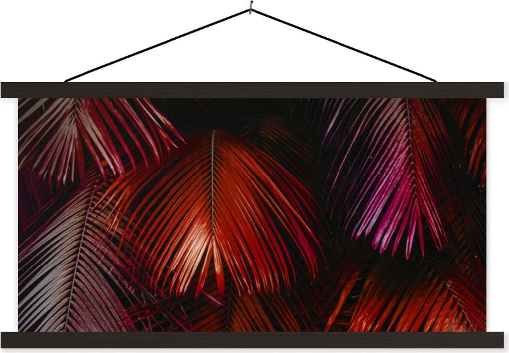 MuchoWow Textilposter Dschungel - Blätter - Rot 90x45 cm mit schwarzem Rahmen - Klemmleisten