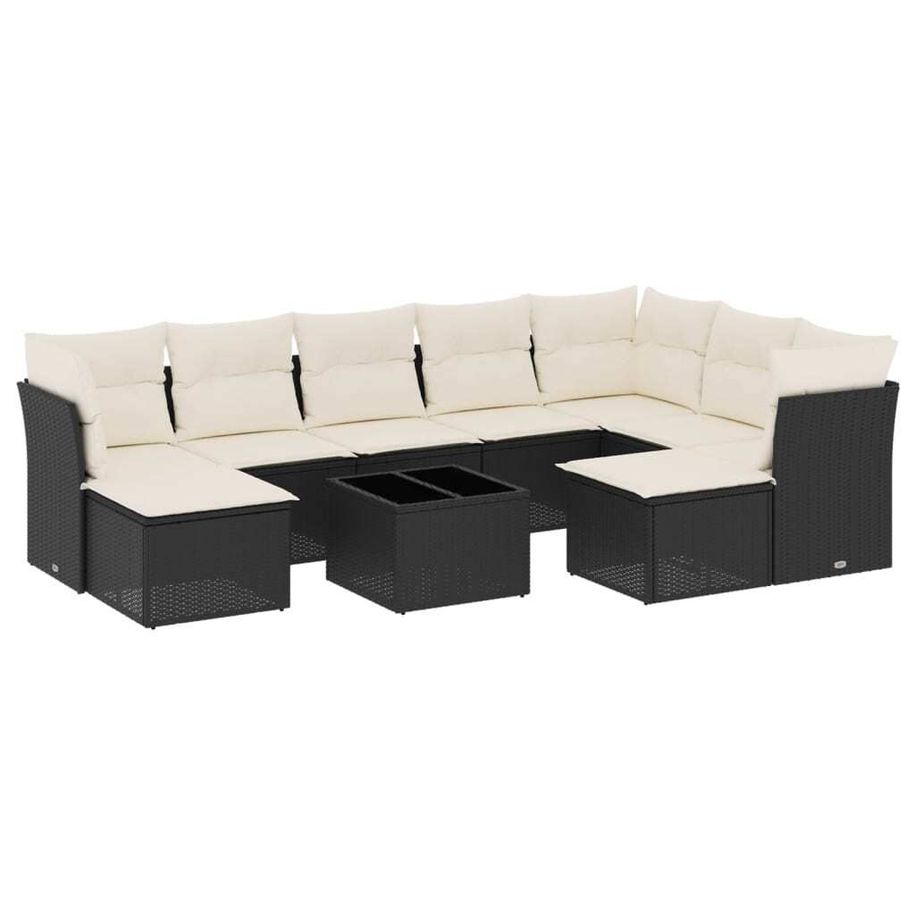 vidaXL 10-tlg. Garten-Sofagarnitur mit Kissen Schwarz Poly Produktbild 