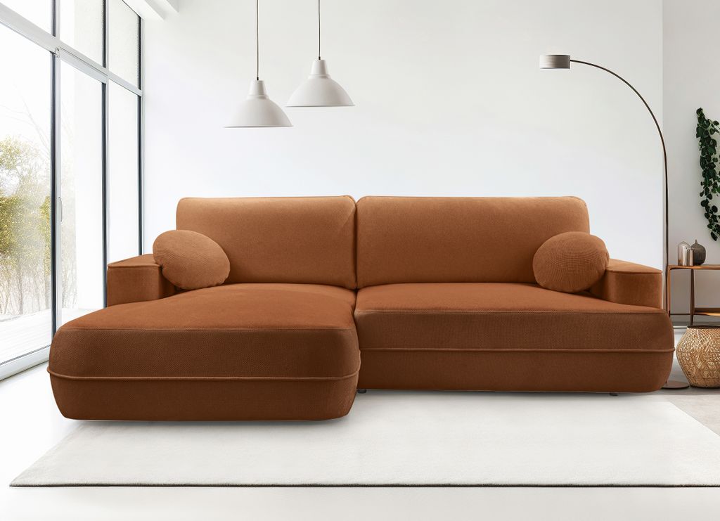 AX LIVING Ecksofa mit Schlaffunktion Peoni 267cm Kupferfarbener Stil L