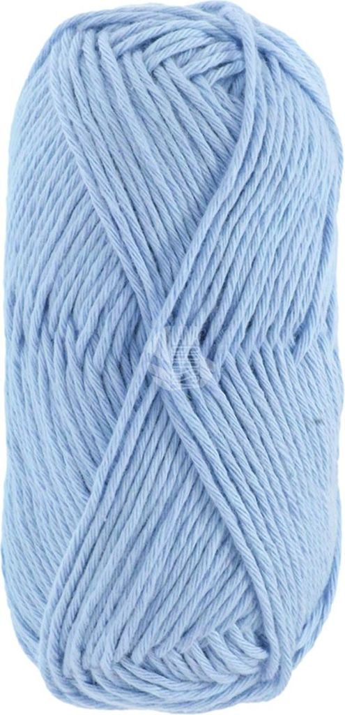 A single ball of light blue yarn.