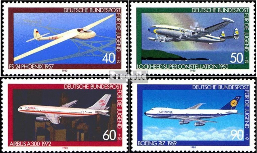 Briefmarken BRD (BR.Deutschland) 1980 Mi 1040-1043 (kompl.Ausgabe) postfrisch Jugend: Luftfahrt