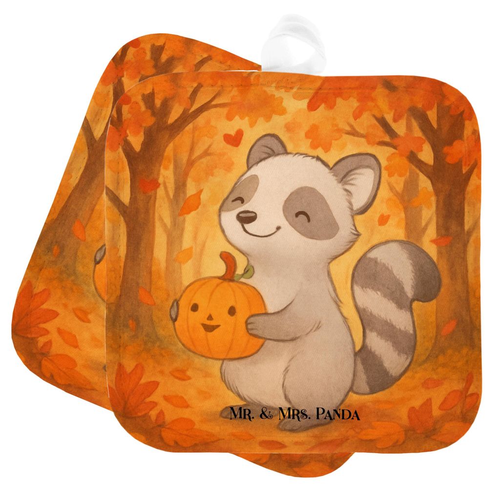Mr. & Mrs. Panda Topflappen Waschbär Kürbis Design - Weiß - Geschenk, Trick Or Treat, Dekoration, Süßes Sonst Gibt's Saures, Kochlappen, Set, ...