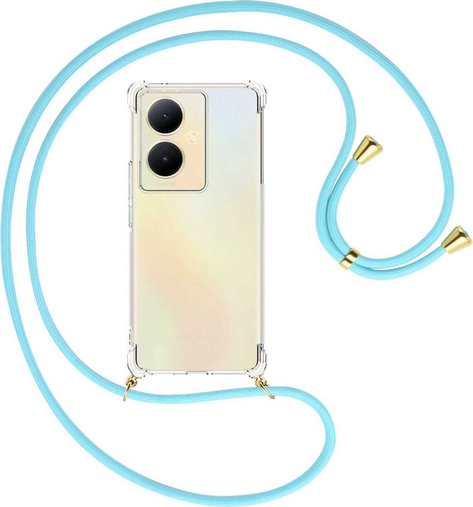 Handykette Backcover-Schutzhülle mit Band (Metall goldfarben) für vivo Y78 5G, Y78 Plus 5G, V29 Lite 5G - himmelblau