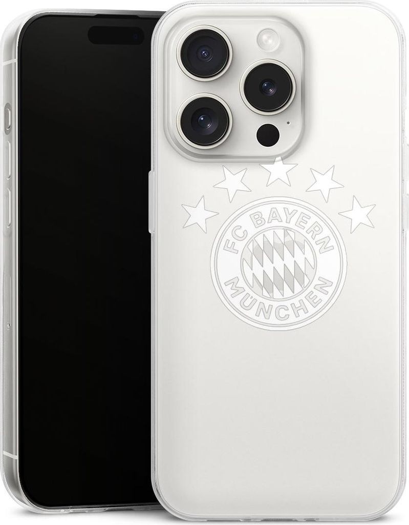 DeinDesign Slim Hülle für Apple iPhone 15 Pro Silikon Case Ultra Dünn Handyhülle FC Bayern München FCB transparent