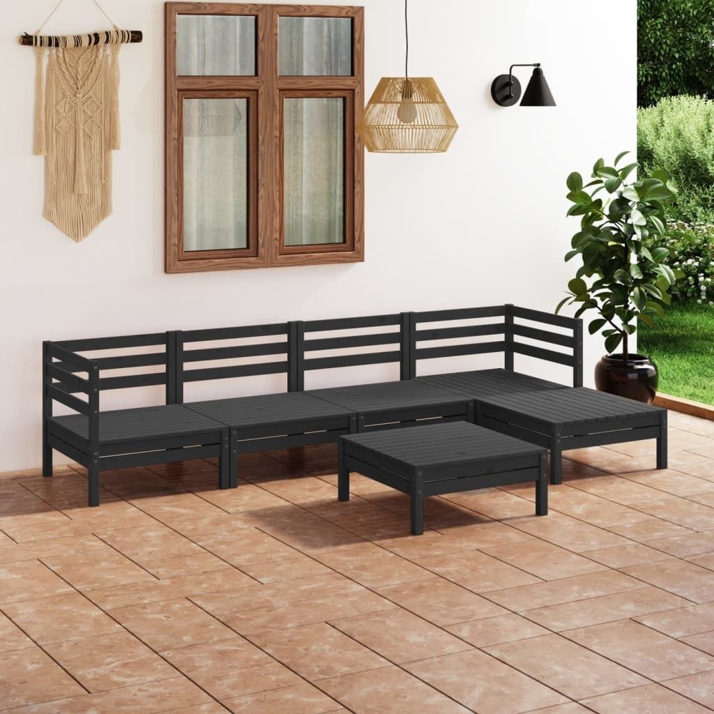 "Rabatt" 6-tlg. Garten-Lounge-Set - Wetterfestes Sitzgruppe - für 5 Personen - Massivholz Kiefer Schwarz - Lounge-Dining set CC3241