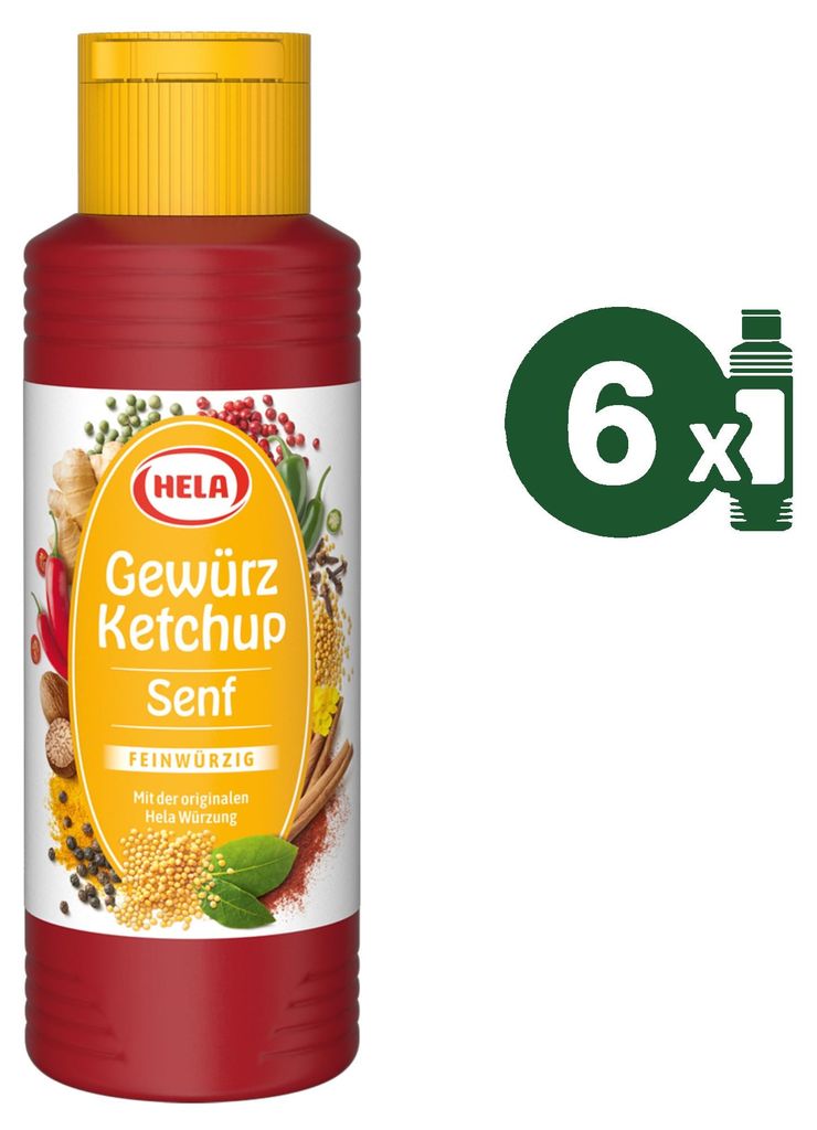 HELA Gewürz Ketchup Senf 6x 300ml - Pikante Senfnote - Vegan & Glutenfrei