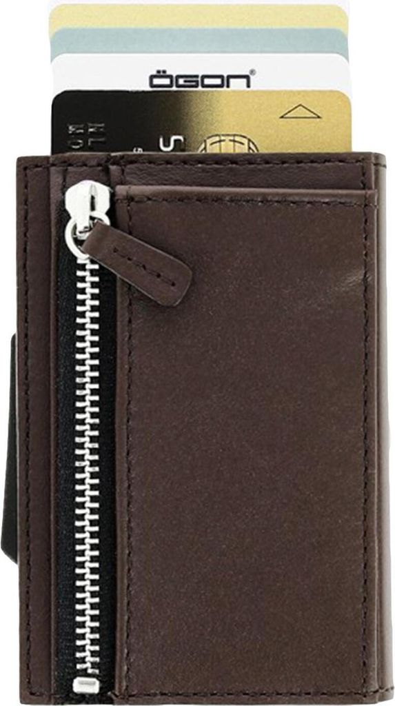 Ögon RFID Leder Kartenetui mit Münzfach Geldbörse Portemonnaie Cascade Wallet, Farbe:Dark Brown
