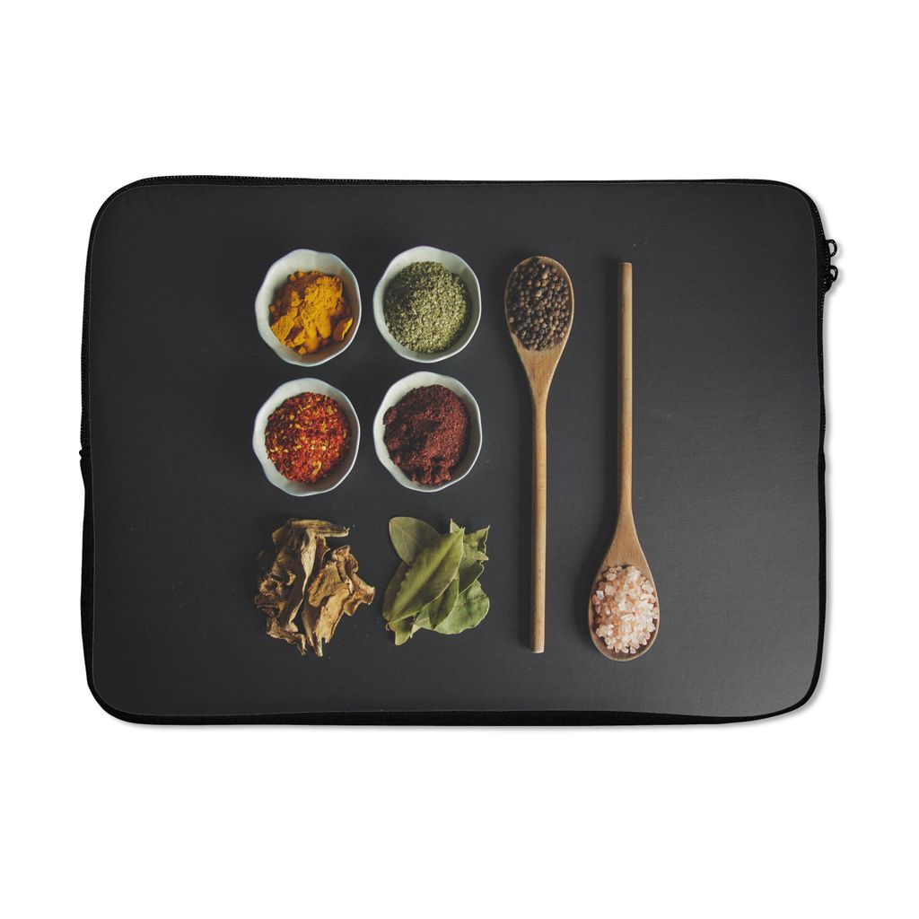 MuchoWow Laptop Hülle 13 Zoll Schöpfkelle - Gewürze - Kräuter - Grün - Braun - Rustikal Laptoptasche - Laptophülle - Sleeve - Rundumschutz