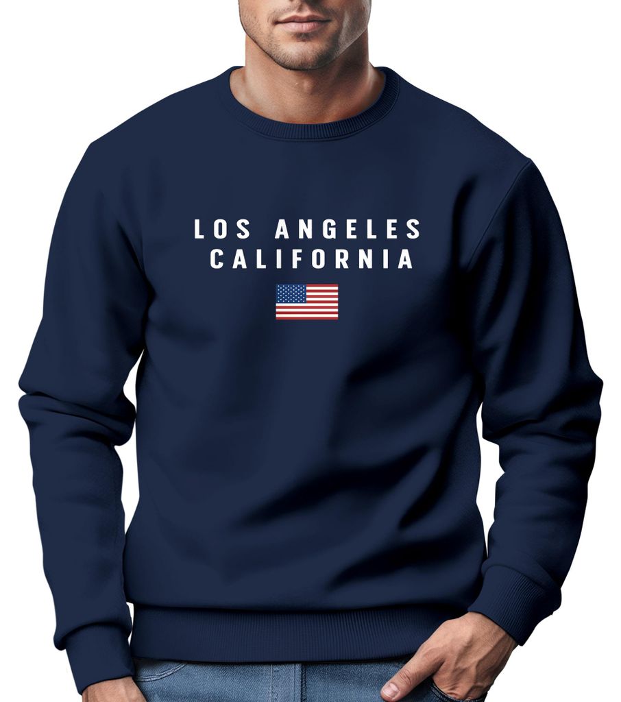 Sweatshirt Herren Bedruckt Schriftzug California Los Angeles USA Amerika Flagge Rundhals-Pullover Neverless navy XS