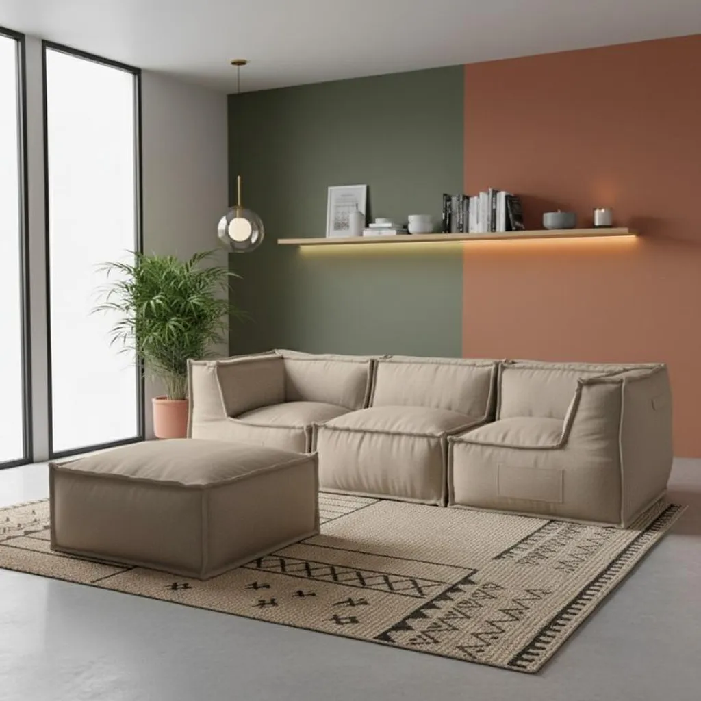 Chauffeuse méridienne effet lin beige pour canapé modulable 80x60 - 7