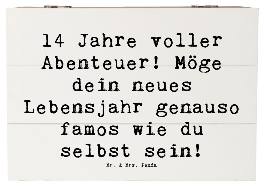 Mr. & Mrs. Panda Holzkiste Spruch 14. Geburtstag Abenteuer 22 x 15 cm - Weiß - Geschenk, Aufbewahrungskiste, Box, Geschenkbox, Holzbox, Mädchen, ...
