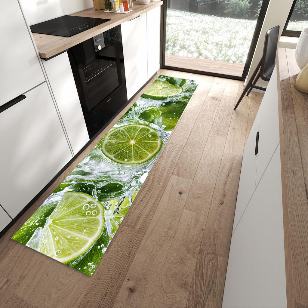 Küchenteppich 60x270cm rutschfest & abwischbar PVC Läufer - Spritzige Limetten