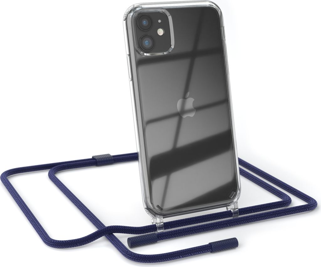EAZY CASE Handykette für Apple iPhone 11, Clear Case aus Silikon, mit Umhängeband, abnehmbare Endstücke, Handyband in Blau