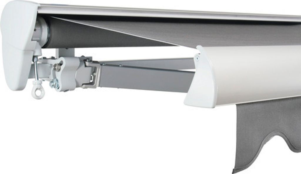 SOLUNA Halbkassettenmarkise Classic 6x2,5 Stoff Dessin 320925 Gestell E6EV1 silber eloxiert Antrieb links inkl. Kurbel