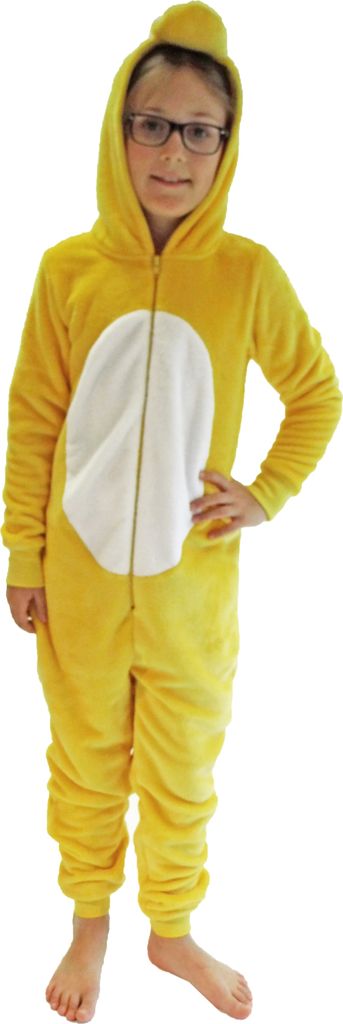 Kinder Karnevalskostüm Uni Jumpsuit Overall Onesie Schlafanzug in tollen Tier Motiven ; Küken , 152