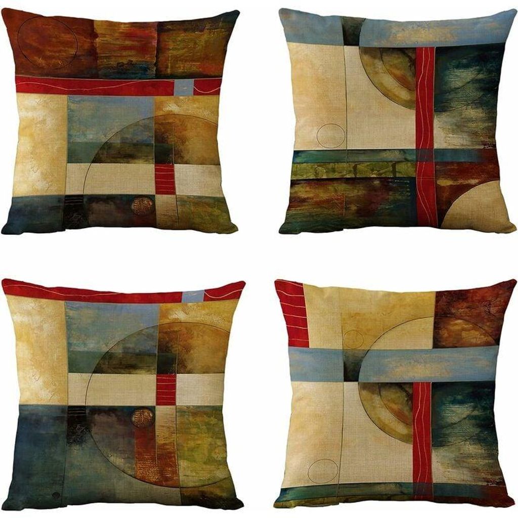 4er-Set Vintage-Kissenbezüge mit geometrischem Muster, 45 x 45 cm, für Wohnzimmer, Sofa und Bett
