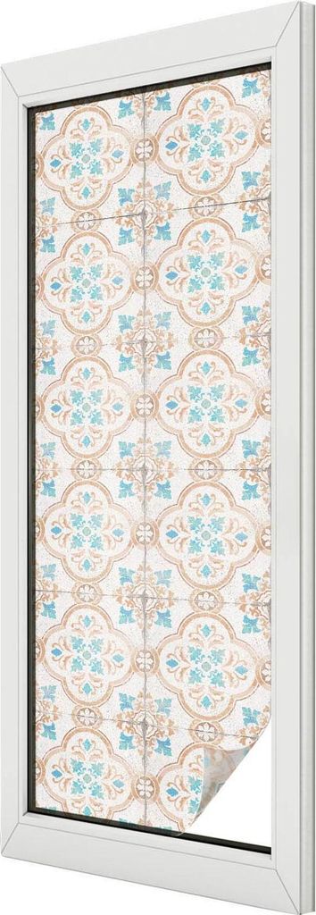 Buntglas Fensterfolie – 146x50 cm – Stained-Glass Design – blickdichte dekorative Sichtschutzfolie – selbstklebend, UV-Schutz – Rustikale...
