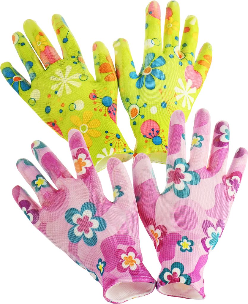 com-four 2er Set Premium Handschuhe Garten und Arbeit für Damen - Blumenmotiv, aus Latex, Antirutschbeschichtung, Größe S