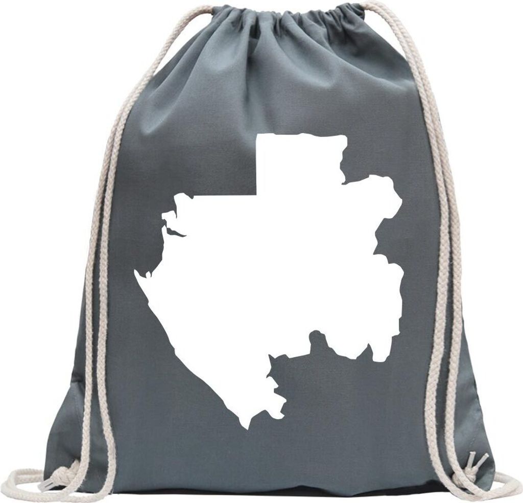 Kiwistar - Turnbeutel - stahlgrau - Gabun Umriss Kontur - Fun Rucksack Sport Beutel Gymsack Baumwolle mit Ziehgurt