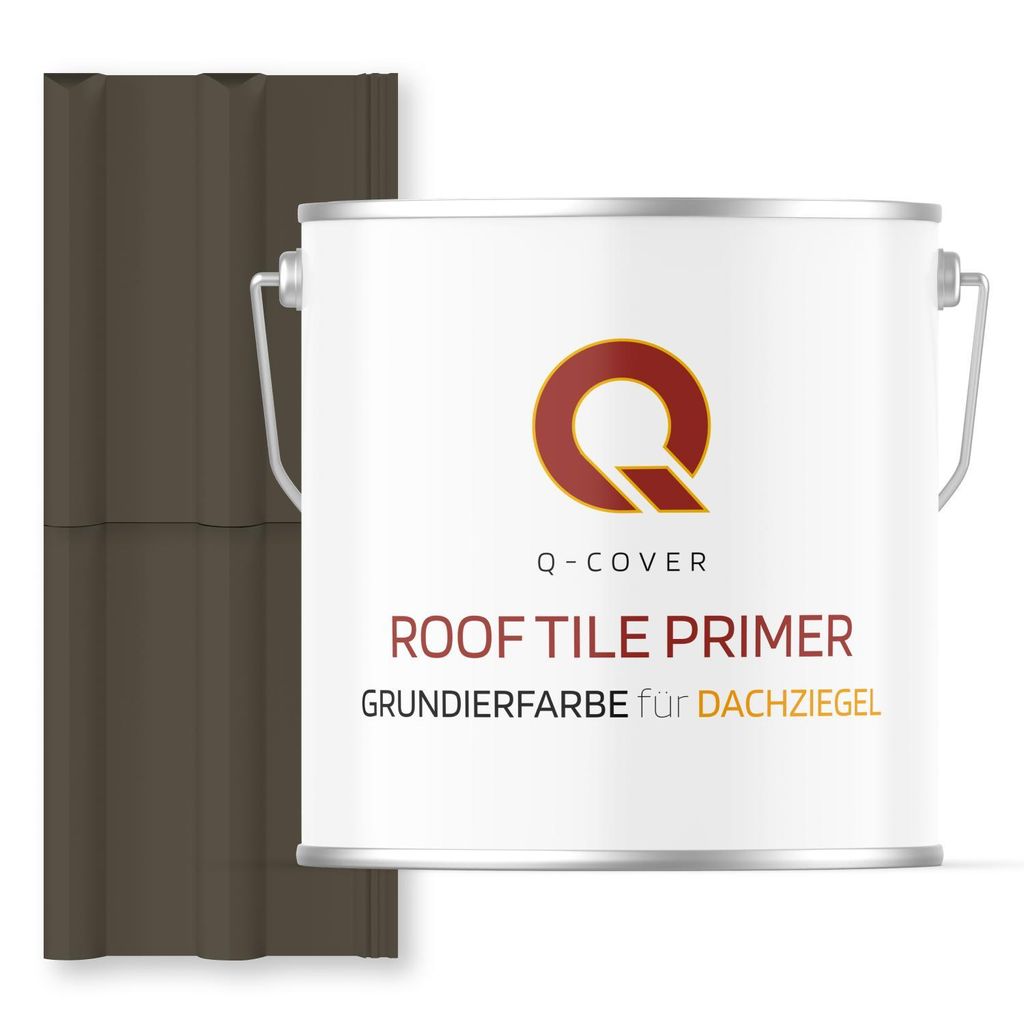 Grundierfarbe für Dachziegel Braungrau RAL 7013 5 L | wetterfeste Dachbeschichtung | für Ziegel, Beton, Eternit | UV-beständig | Q-COVER