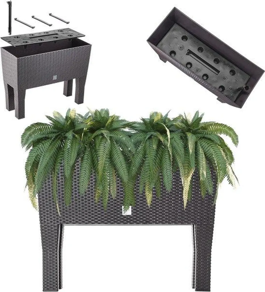 Bac à fleurs effet rotin tressé pour balcon et terrasse - Lot de 2 tailles