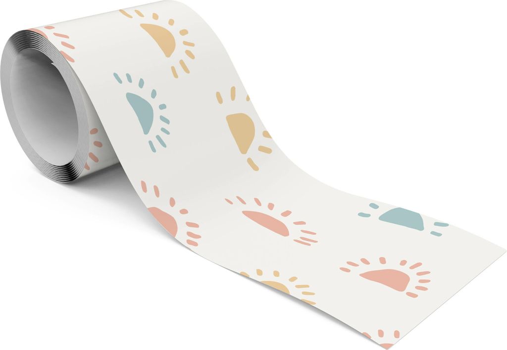 Muralo Selbstklebende Bordüre Tapetenbordüre für Kinderzimmer bunte SONNE im Boho Stil