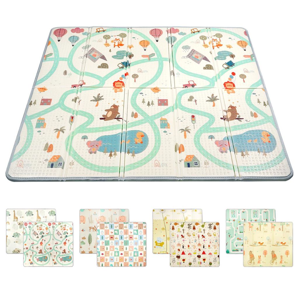 Krabbelmatte Baby XXL 180x200, Extra Dick 1,5cm, Faltbare Spielmatte, Wasserdicht & Rutschfest, Doppelseitig