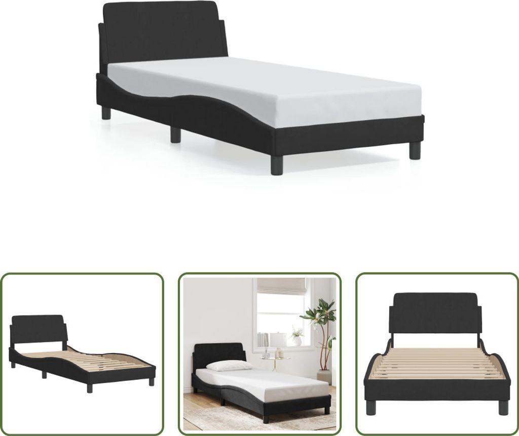 The Living Store Bettgestell mit Kopfteil Schwarz 80x200 cm Produktbild 
